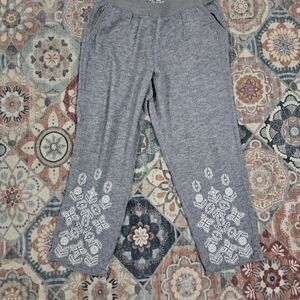 Soft Surroundings Gray Shoreline Women's XL Embroidered Linen Blend Pants